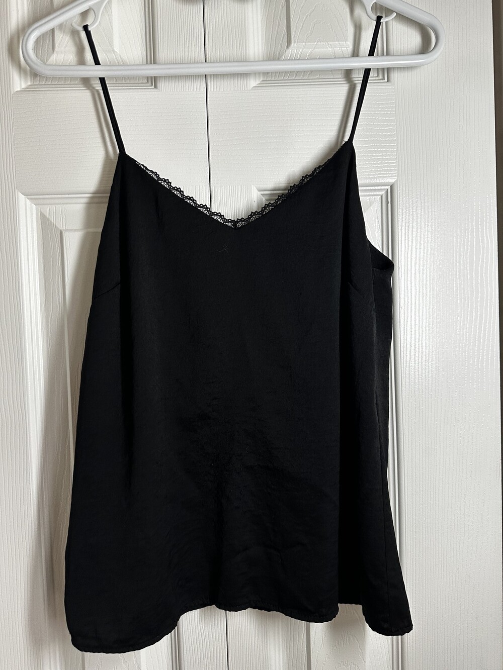 Elegant Black Satin Camisole with Lace Trim #104